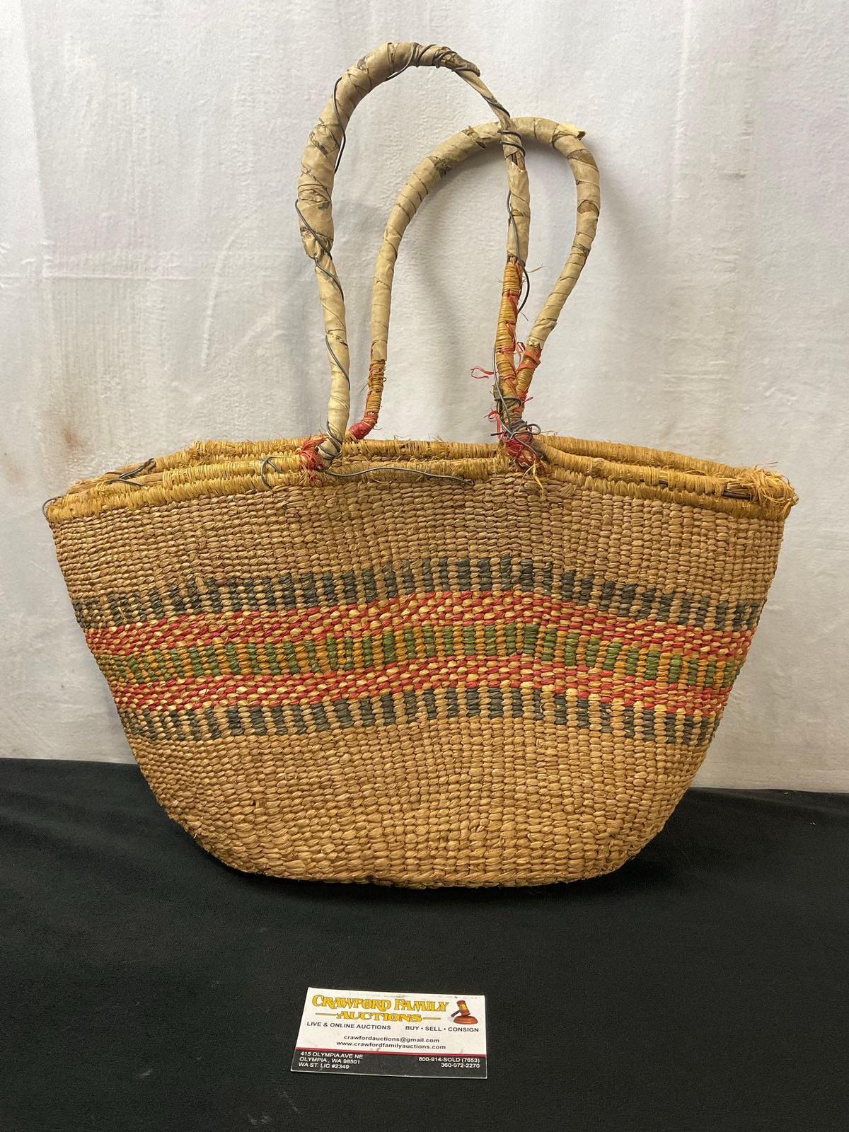 Vintage Native American Made Woven Basket w/ Handles, several different colors