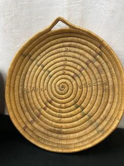 West African Woven Pedestal Bowl Earthtones & Alaska Woven Spiral Dish