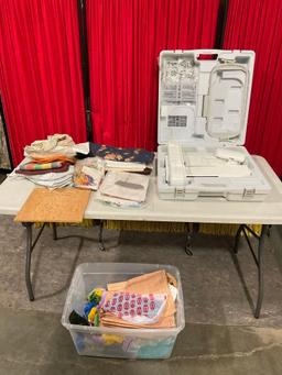 Embroidery Machine w/ several types of Fabric, Yarn, & Sewing Equipment