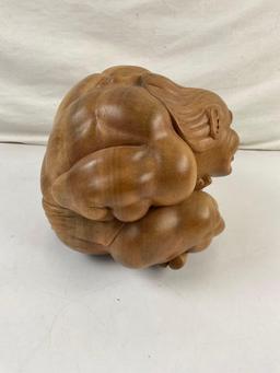 Vintage Japanese Mid-Century Hand Carved Seated Sumo Wrestler Figural Statuette. See pics.