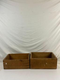 2 pcs Vintage Wooden Produce Boxes. CA Brands Ensign Prunes & Sea-Port Black Figs. See pics.