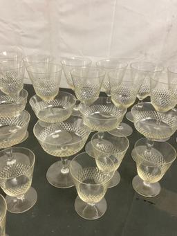 Collection of Gorgeous Thin Etched Diamond Motif Glassware - Fostoria? - See pics