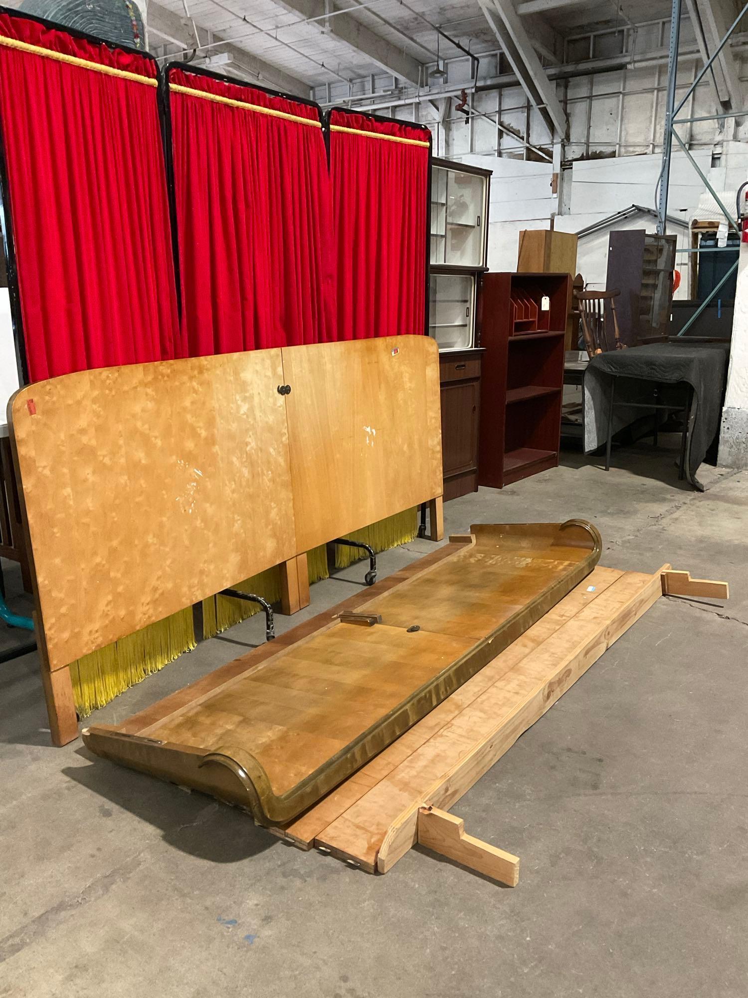 Vintage German Mid-Century Modern Maple Split King Bed Frame. Stands 37" Tall. See pics.