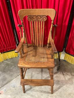 Vintage Tiger Oak and Woven Reed High Chair. - Fair Condition