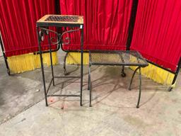 Vintage Pair of Wrought Iron Plant Stands - Fair Condition - Feat. cast iron floral motif and inl...