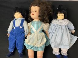 Set of 3 Vintage Dolls, 2x Dolls by Pauline, 1x with blue/white checked dress