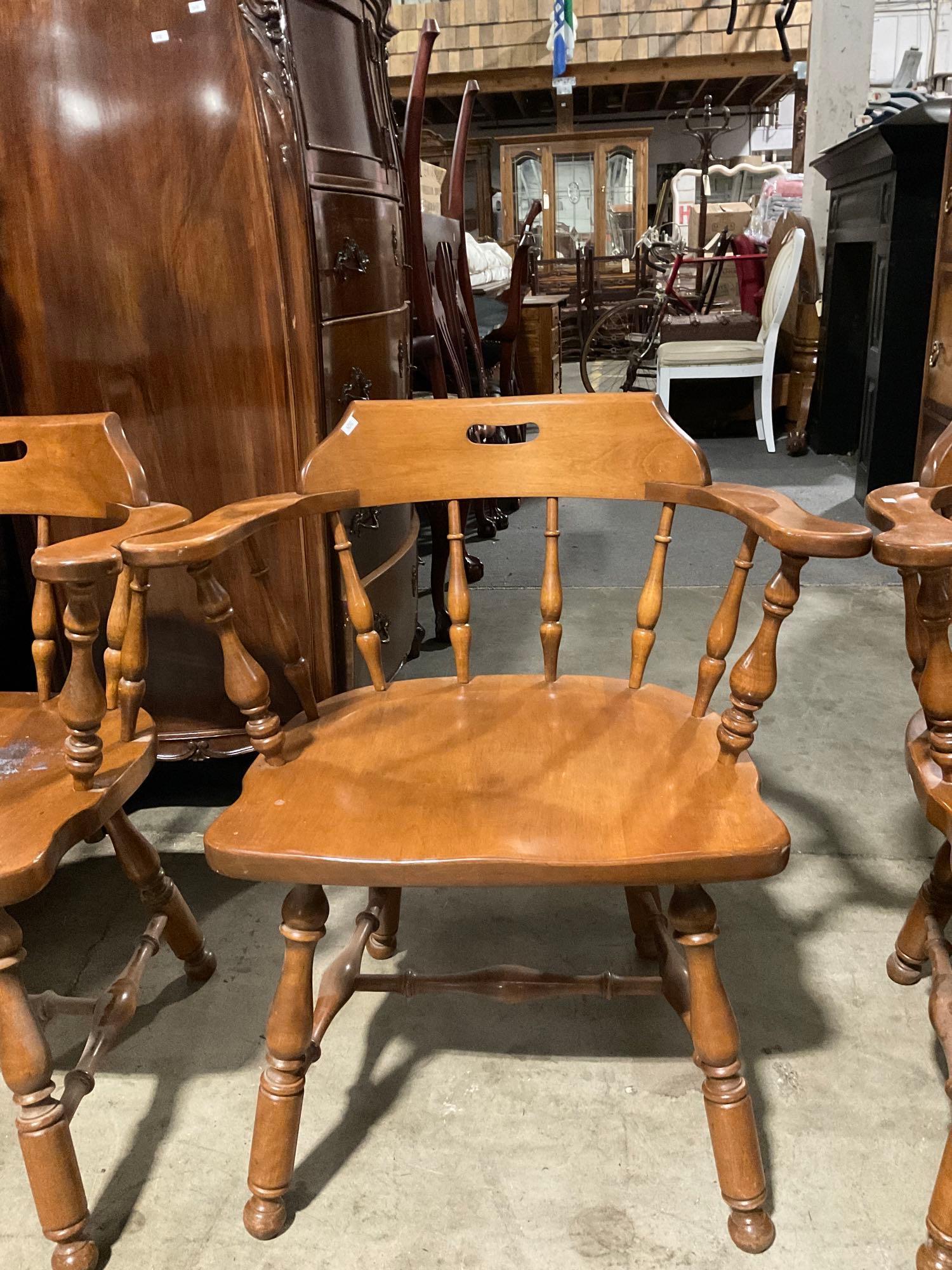 4 pcs Vintage 3 x Ethan Allen & 1 x American Chair co. Dowel-Back Wooden Armchairs. See pics,