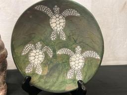 Eight Circle of Friends Candle Holder & Jeremy Diller Sea Turtle Raku Pottery Plate