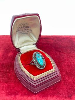 Sterling silver Native American turquoise ring sz 5 1/2 hallmarked KC see pics