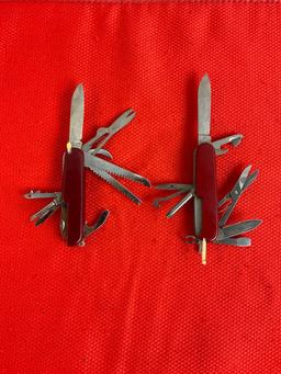 2 pcs Vintage Steel Folding Multi-Tool Swiss Army Pocket Knives. 1 Victorinox Officer Suisse, 1