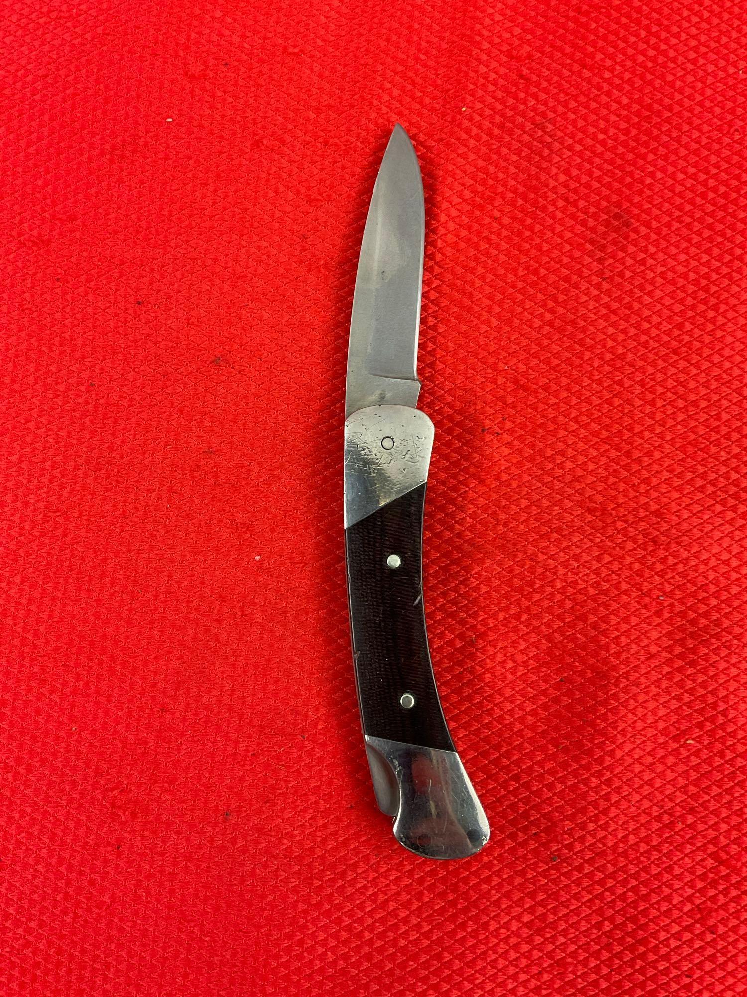 Vintage Buck 2.5" Steel Folding Blade Pocket Knives Model 500 Duke w/ Original Sheath. See pics.