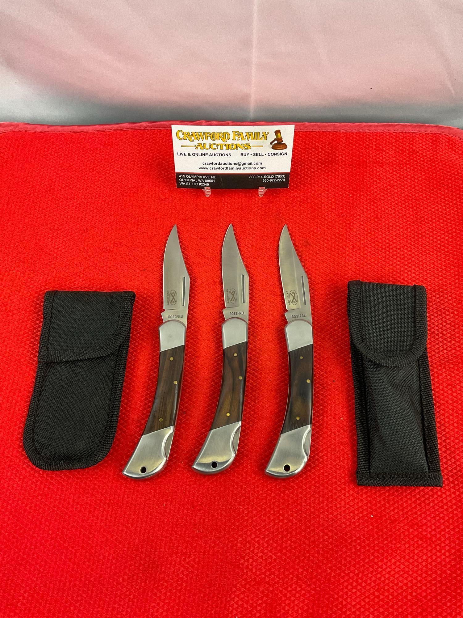 3 pcs Modern GW 3" Rostfrei Steel Folding Blade Pocket Knives Model GW10-425BPW. See pics.