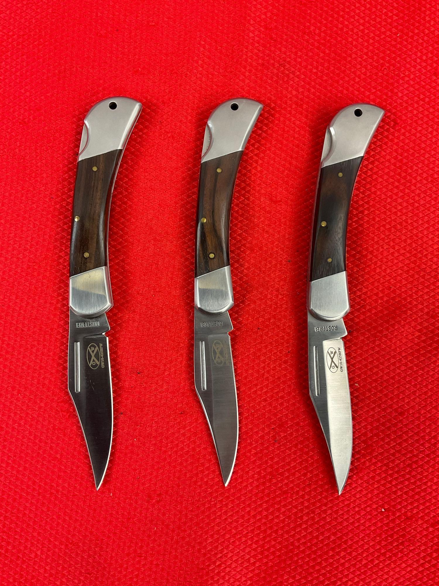 3 pcs Modern GW 3" Rostfrei Steel Folding Blade Pocket Knives Model GW10-425BPW. See pics.