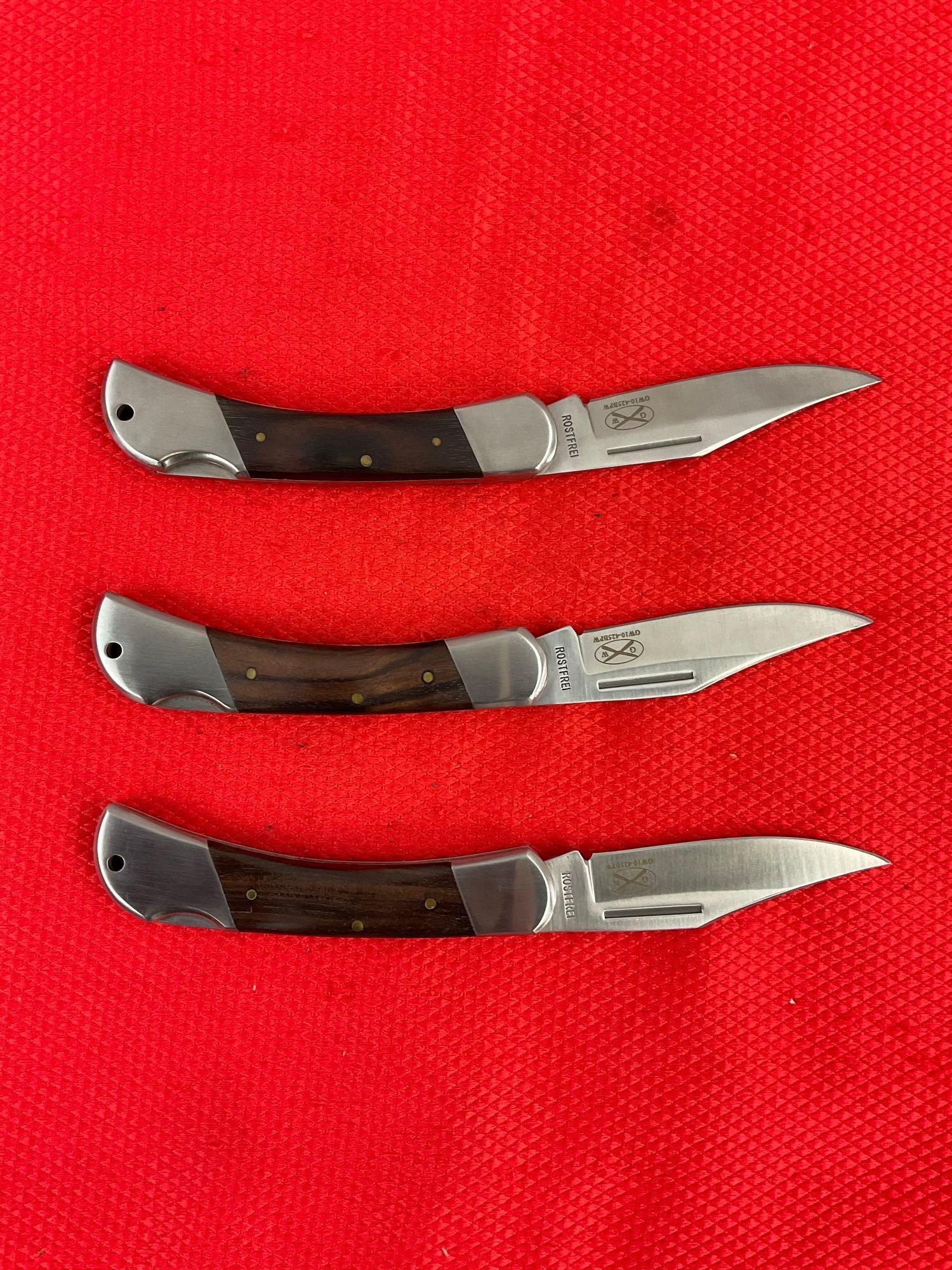 3 pcs Modern GW 3" Rostfrei Steel Folding Blade Pocket Knives Model GW10-425BPW. See pics.