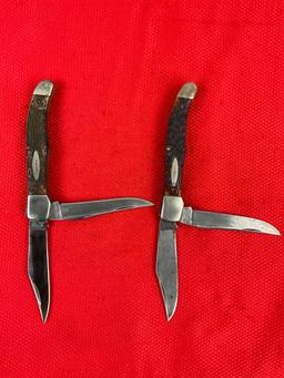 2 pcs Vintage Western 3.5" Steel Folding 2-Blade Pocket Knives Model S-062 w/ Sheathes. See pics.