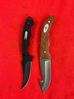 2 pcs Modern Winchester Steel Fixed Blade Hunting Knives w/ Sheathes. 1x 22-09447. See pics.