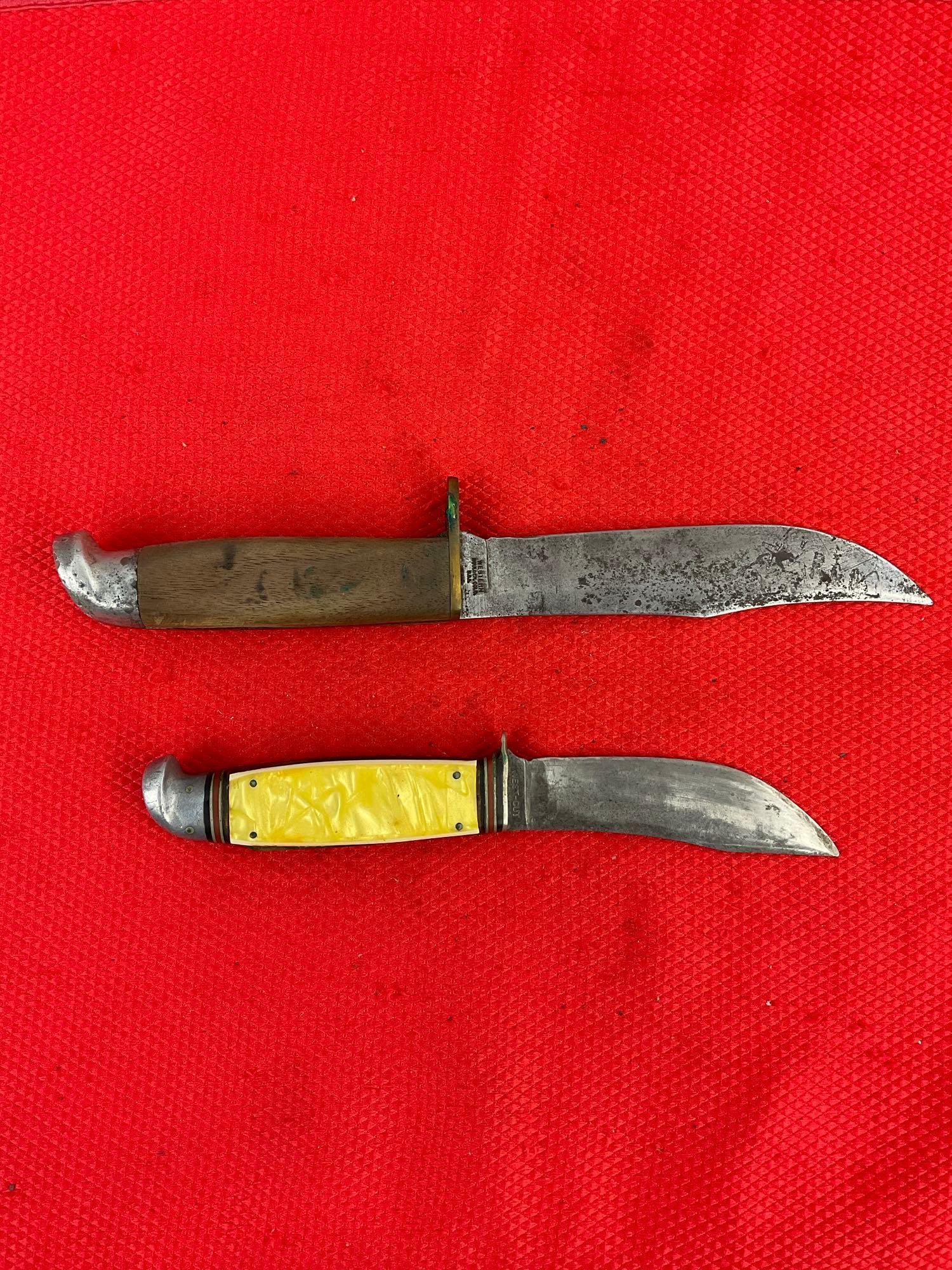 2 pcs Vintage Steel Fixed Blade Hunting Knives. 1x Western L36 Bowie, 1x West-Cut Skinner. See pi...
