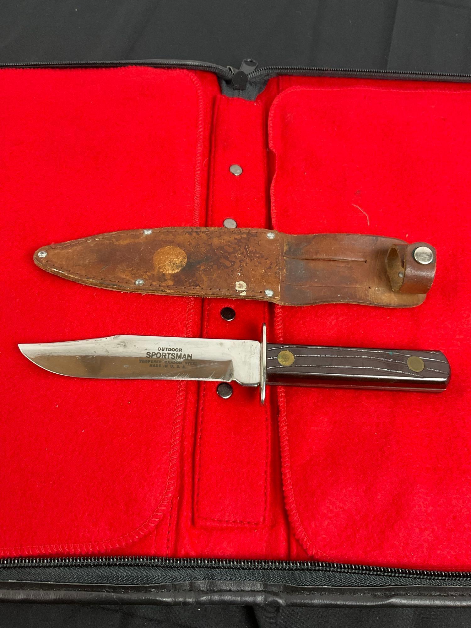 Outdoor Sportsman USA Carbon Steel Fixed Blade Knife w/ Leather Sheath & a 5" Blade - See pics