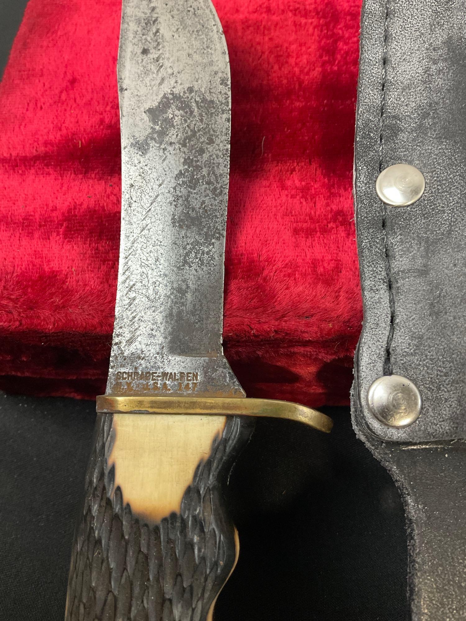 Vintage Fixed Blade Knives, Schrade-Walden 147 Hunters Companion & Schrade Heritage w/ Sheaths