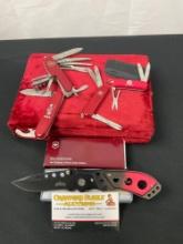 Group of 5 Knives, Multi Tools by Victorinox, United Way, NRA, Pocket Knife by Master USA