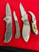Collection of 4 Stainless Steel Folding Blade Pocket Knives - See pics