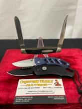 Trio of Buck Folding Knives, Models 313 Muskrat, 316 Parallex, and unmarked button release