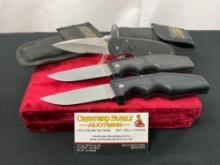 Trio of Gerber Folding Pocket Knives, 2x 600 Magnum, 1x Fast Draw 22-07162 w/ 2 sheaths
