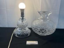 Unique Waterford Crystal Hurricane Lamp, tested and working, middle section missing