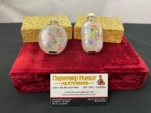 Pair of Chinese Reverse Painted Snuff Bottles, Butterflies in many colors