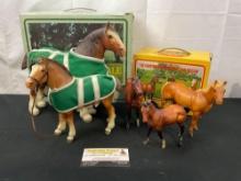Vintage Breyer Horse Figures, No.8384 Clydesdale Horses & No.3045 Quarter Horse Family, original ...