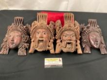 4x Chinese Rosewood Carved Masks, w/ Glass Eyes