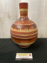 20th Century Mexican Polychrome Handpainted Decorative Water Jug, Earth Tones in Red and Yellow