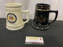 Pair of Vintage Beer Steins by Nassau China Co. US Army CIC & Penn. Military College