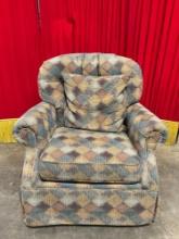 Vintage Flexsteel Plush Rocking Arm Chair w/ Blue & Brown Diamond Upholstery. See pics.