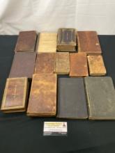 13 Antique Hardcover Books, Early 1800s, incl Memoirs of General LaFayette, Few Bibles, more in d...