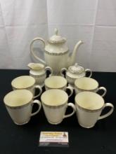 Vintage Noritake Coffee Set, Ashfield #7608 Pattern, Pot, Cups, Cream & Sugar, 9 pcs