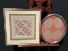 Pair of Framed Embroidered Lace Sampler Pieces