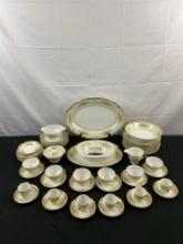 53 pcs Vintage Meito China Made in Japan Hand Painted Dinner Set in Cream Floral Diana Pattern. See
