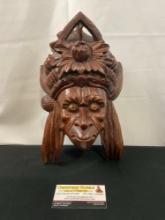 Chinese Rosewood Figural Demon Face Mask Wall Hanging