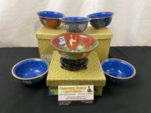 6x Chinese Cloisonne Bowls in the original boxes