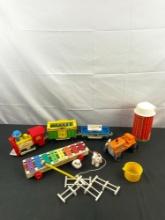13 pcs Vintage Children's Toys Assortment. Fisher-Price Pull-A-Tune 870 & Circus Train 991. See