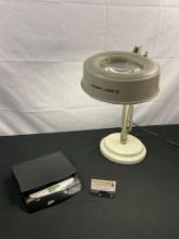 Vintage Bausch & Lomb Lighted Magnifying Lamp & NEVA Digital Postal Scale. Tested & Work. See pics