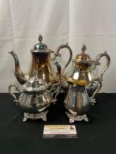 Vintage WM Rogers & Son Silver Plated Tea & Coffee Pots, w/ Creamer & Sugar