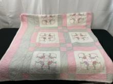 Vintage Old Pink & White Quilt w/ Small & Delicate Embroidery
