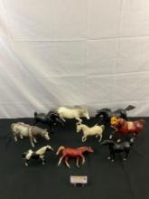 9 pcs Collectible Resin Horse Figurines. 8x Breyer Horses & 1 Unknown Brand w/ Cloth Hair. See pi...
