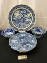 Japanese Treasure Ship Platter, Pair of Bowls & set of Porcelain Bowls on Lazy Susan