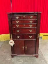 Vintage Wooden Jewelry Cabinet w/ Contents, Approx. 60+ pcs of Vintage Jewelry Collection. See pi...