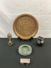4 pcs Vintage Decorative Souvenir Assortment. Green Stone Ashtray. Buddhist Prayer Wheel. See pics.