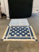 2 pcs Vintage Blue & White Patchwork Quilts. One Polka Dot, One w/ Pinwheel Pattern. See pics.