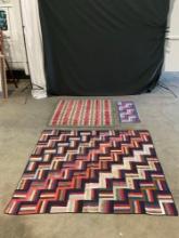 3 pcs Vintage Patchwork Quilts. 2 w/ Zigzag Lightning Pattern, 1 w/ Repeating Saw Pattern. See pi...